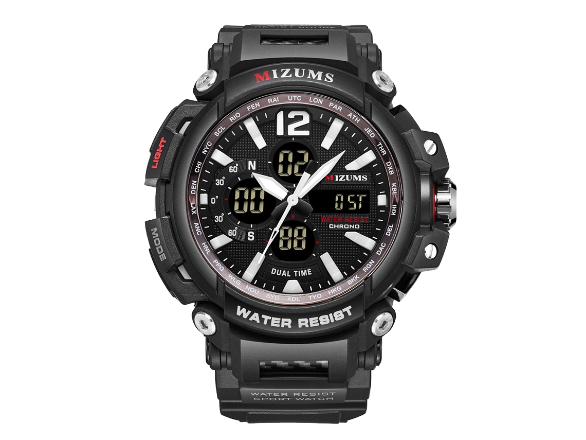 Relógio esportivo masculino eletrônico de quartzo com pulseira de silicone à prova d'água, preto.
