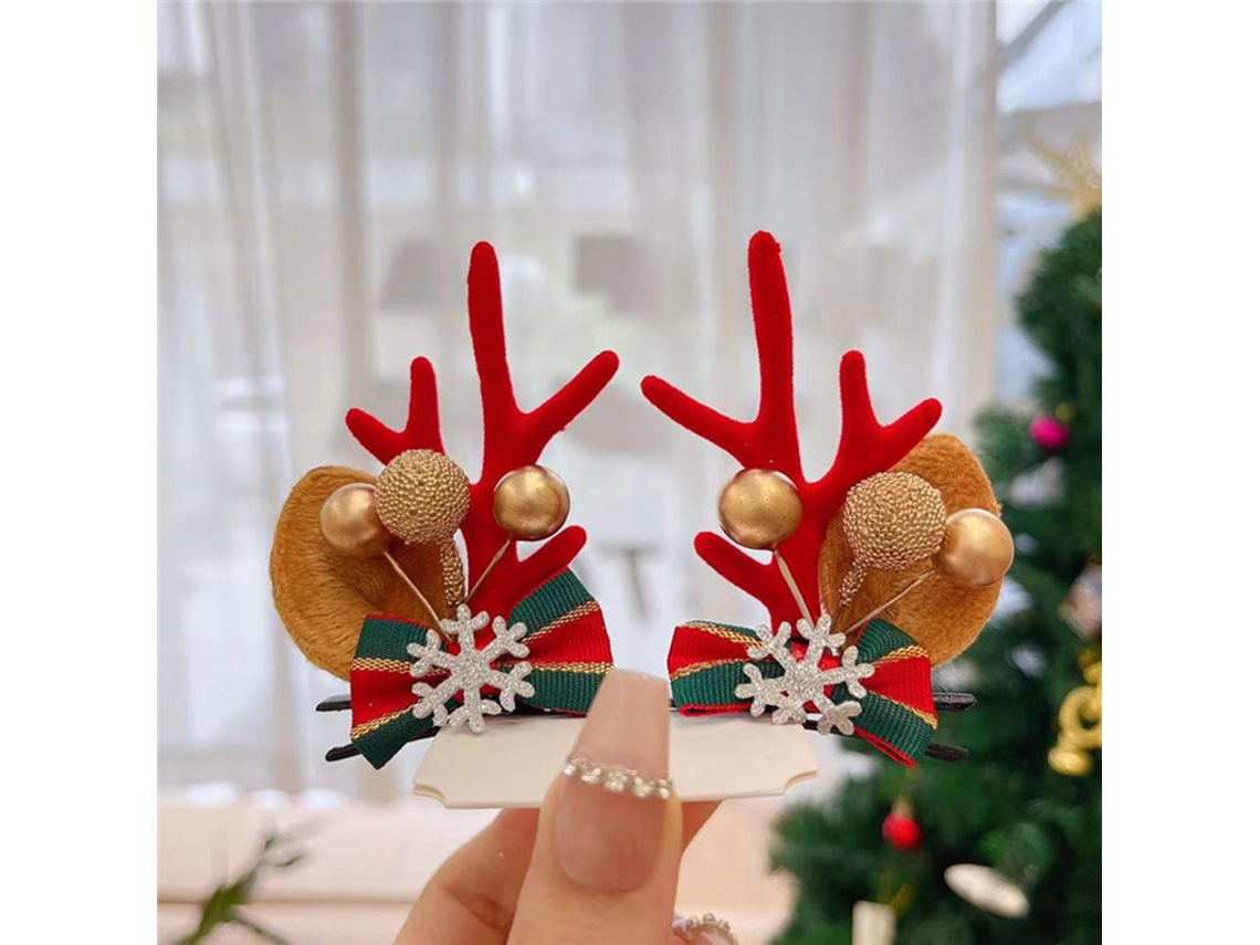 Grampo de Cabelo Chifre de Rena Natalino Fofo Plush com Detalhes Exquisitos para Festas e Cosplay | S/MARCA