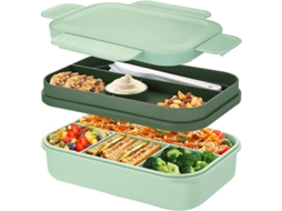 Caixa De Almoço Grande 2000ml Com 8 Compartimentos, Stackable, Inclui Talheres, Verde