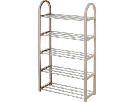 Sapateira  Bege De Plástico E Metal Com 5 Baldas (82x19x50cm)