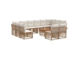 Vidaxl Conjunto de Sofás para Exterior 13 Pcs Natural e Branco Creme