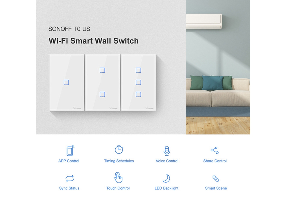 Laxiscreed Interruptor De Parede Inteligente Sonoff Com Controle Duplo E Wifi Português
