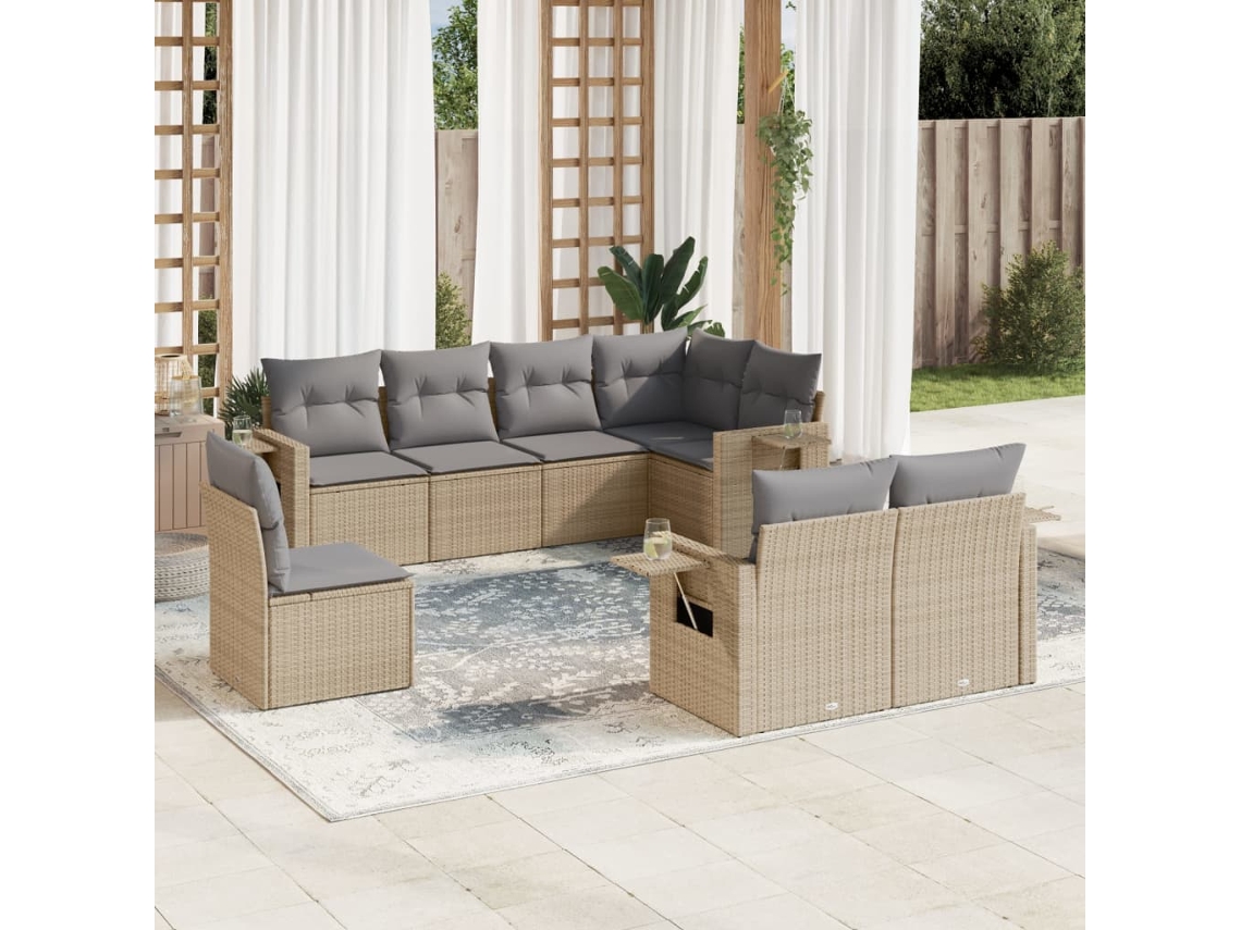 Pcs Conjunto De Sofás P/ Jardim Com Almofadões Vime Pe Bege Dkd Home Decor