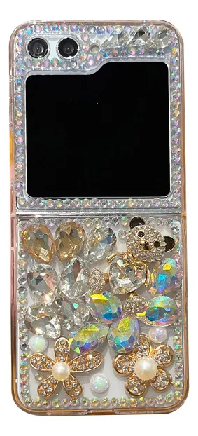 Capa De Urso Com Flor De Diamante Da Moda Para Samsung Zflip5 4 3