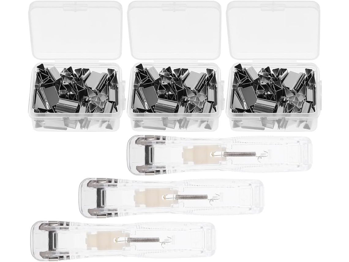 Grampeador De Mesa Reutilizável, Conjunto Com 3 Unidades, Plástico E Metal