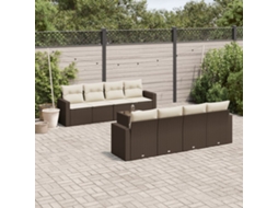 Vidaxl 9 Pcs Conjunto Sofás P/ Jardim C/ Almofadões Vime Pe Castanho