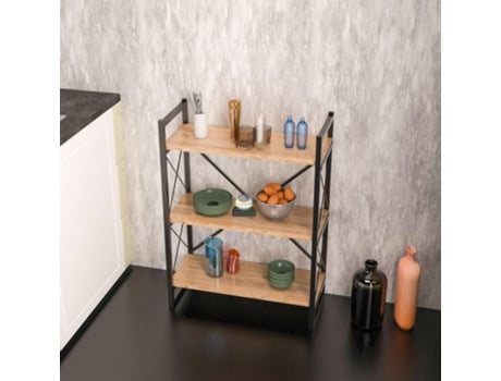 Estante Multiuso Casa Basics 3 Prateleiras 66x34x120 Cm Estilo Industrial Para Cozinha, Sala, Sapateira Ou Estante
