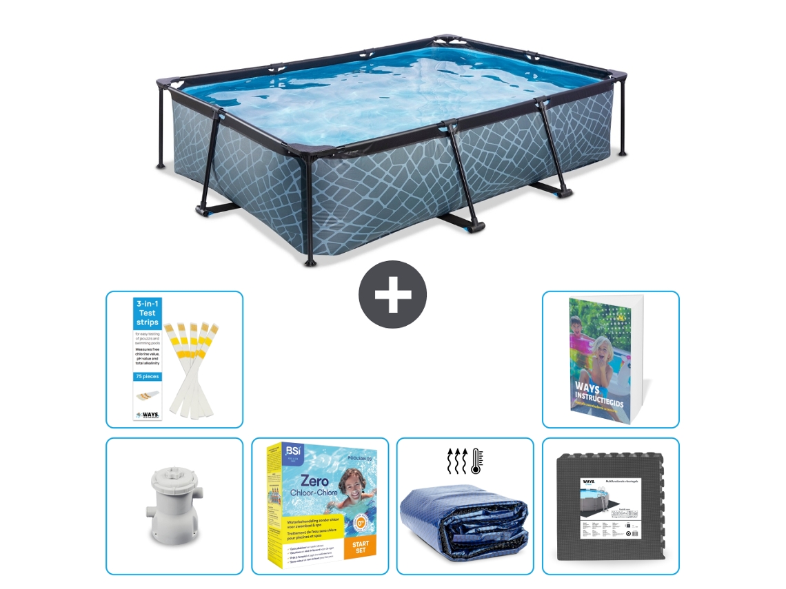 Exit-toys Piscina Exit Retangular - Efeito Pedra - 300x200x65 Cm - 7-peças S285