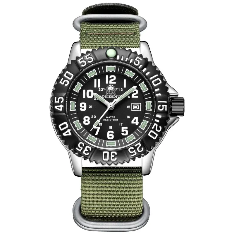 Relógio Masculino Casual e Estiloso de Quartzo com Data, Resistência à Água de 50 Metros e Ponteiros Luminosos MDUG (pulseira de Nylon Verde)