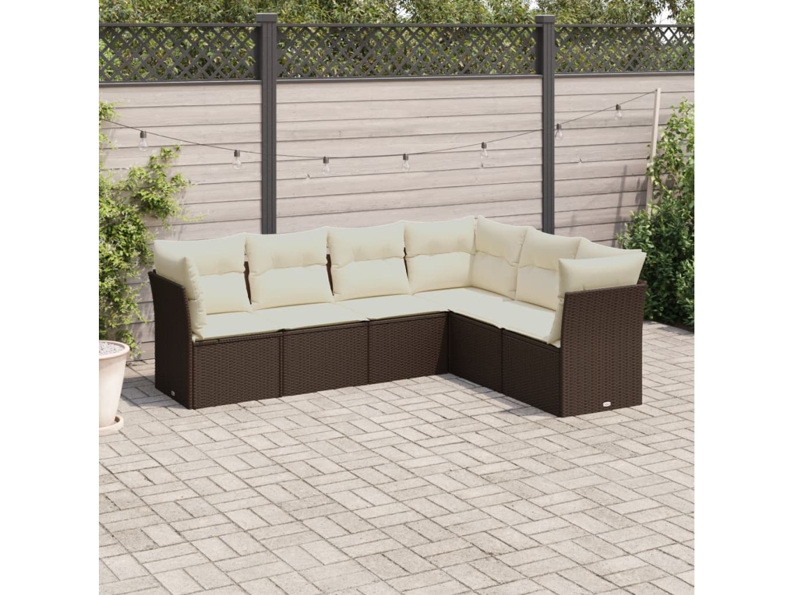 Vidaxl 6 Pcs Conjunto de Sofás Jardim C/ Almofadões Vime Pe Castanho