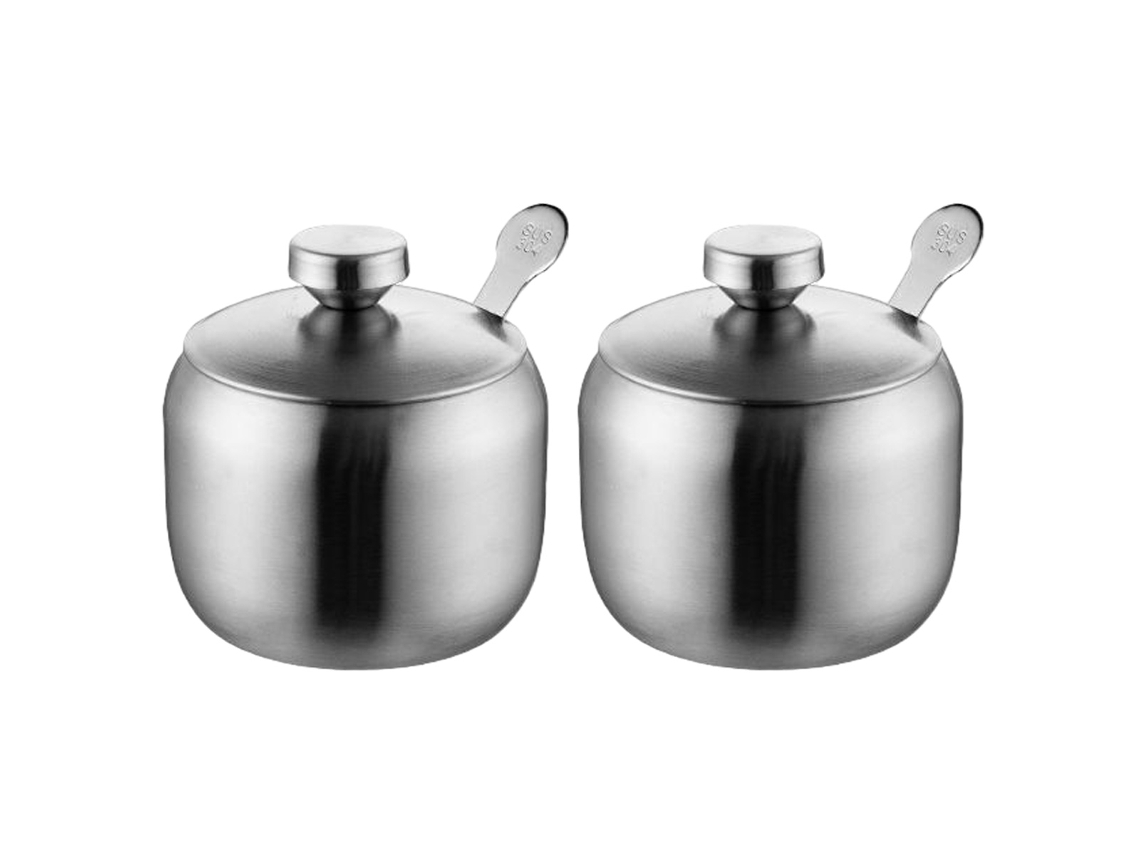Tigela de Açúcar em Aço Inox Conjunto com Tampa e Colher Ideal para Cozinha NEVEANCE