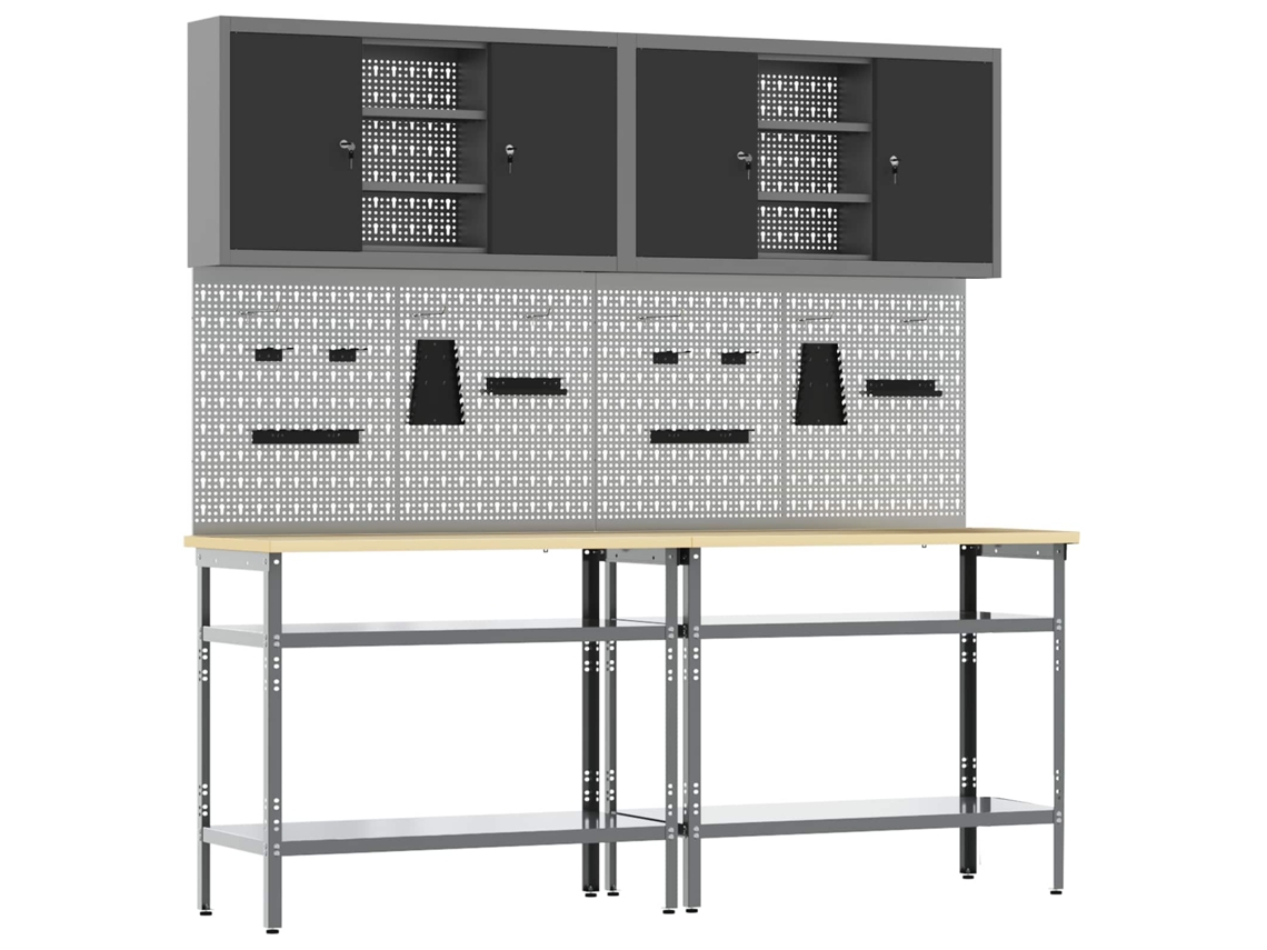 Vidaxl Conjunto De Bancada De Trabalho 8 Pcs Preto E Cinza
