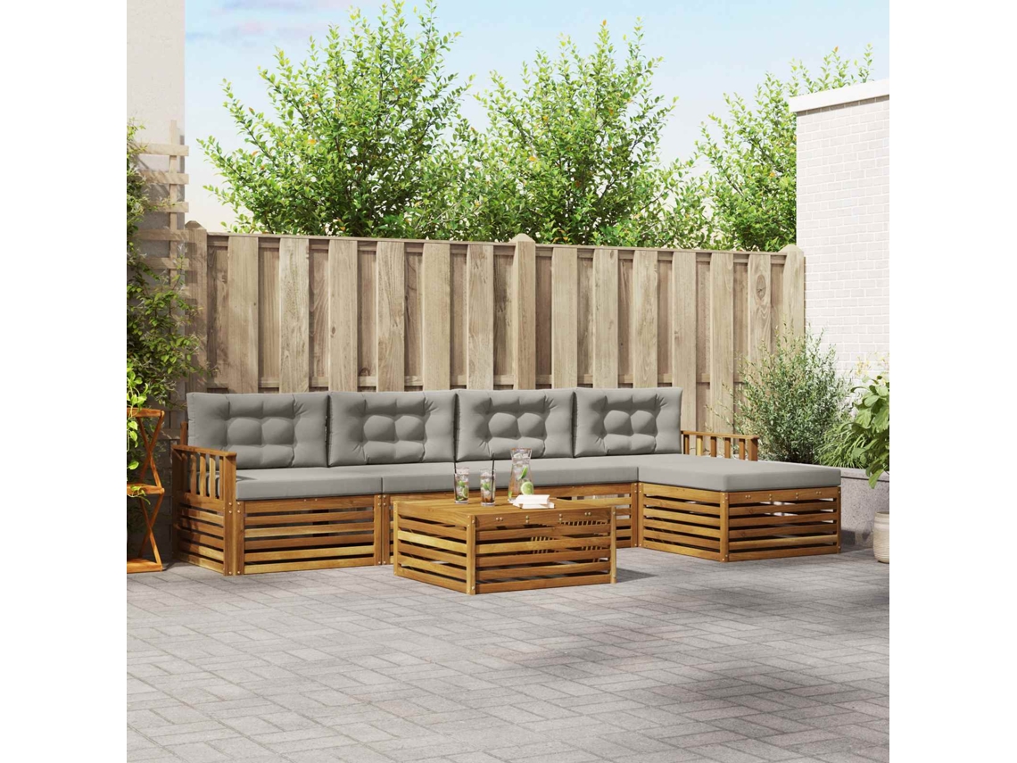 Vidaxl Conjunto De Sofás Para Exterior 6 Pcs Cinza Natural E Claro