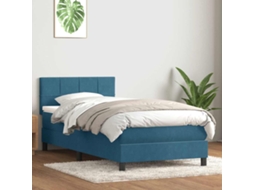 Cama Com Molas/colchão 80x220 Cm Veludo Azul-escuro