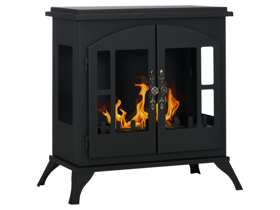 Lareira a Bioetanol S/MARCA, aço inox, queimador 0.9l, duração 3h, 55x31x55cm, preto