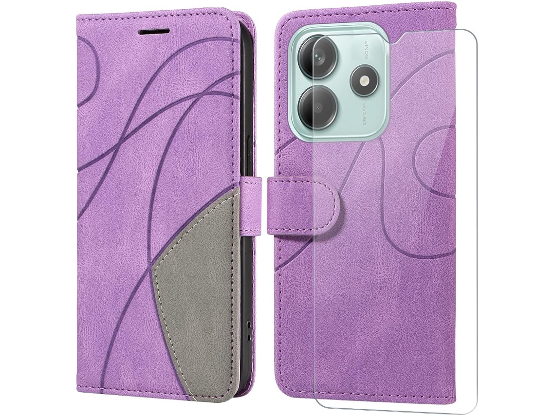 Estojo Note Cartões Fecho Para Xiaomi Redmi Note 14 5g Hongwe. Magnética Roxo