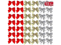 Lazo De Navidad 7cm X 6cm 72pcs Rojo Plata Oro Para Decoración De Árbol Guirnalda Regalos Fiesta Navideña