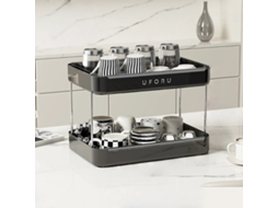 Suporte De Mesa Camada Dupla, Multifuncional Para Copos Com Bandeja Escorredora, Economiza Espaço Na Cozinha, Casa E Escritório, Preto Premium.