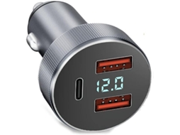 Carregador Isqueiro Yizhood Fsj 006 Metal Voltímetro Prata