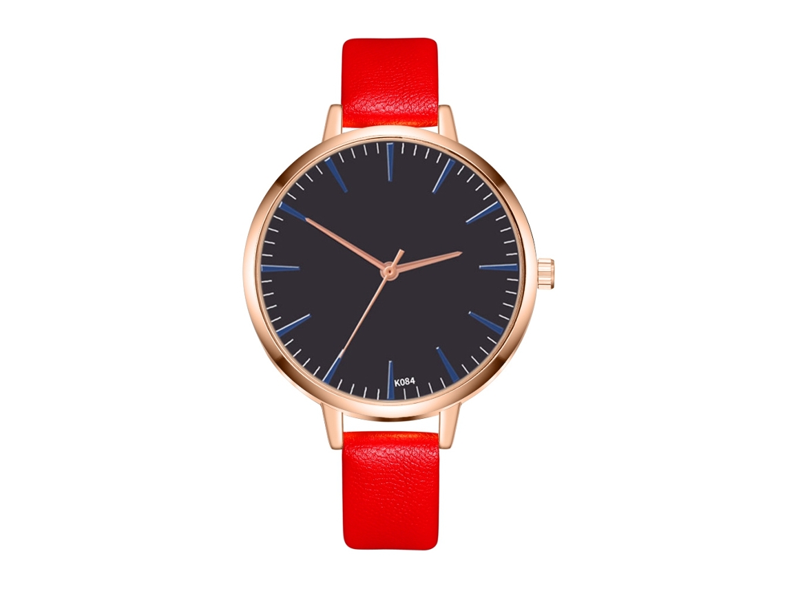 Relógio de Pulso Feminino Zhoulifa Couro Pu Quartzo Estilo Simples Cor Vermelha