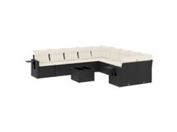 Conjunto de 11 Sofás de Jardim com Almofadões Vime Pe Preto MAISON EXCLUSIVE