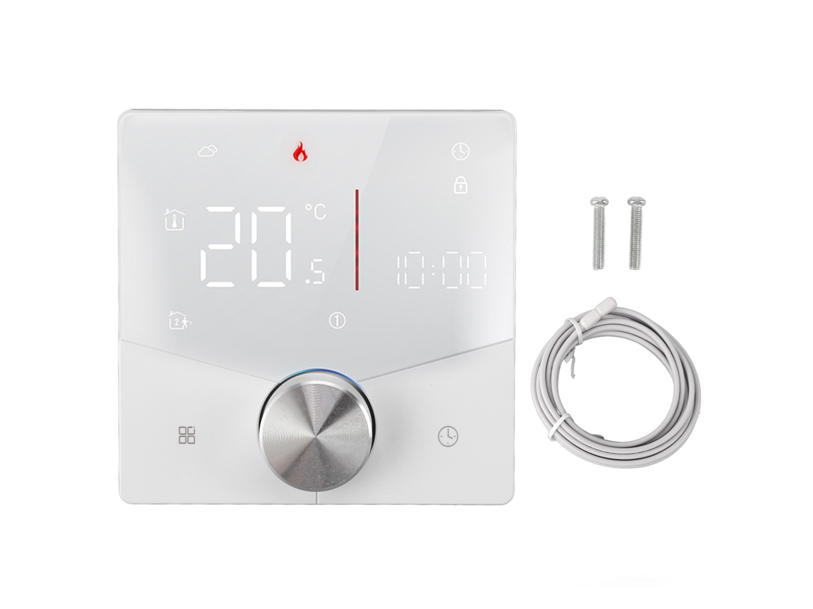 Termostato inteligente Tuya (com controle remoto via aplicativo Wi-Fi e funções de ajuste de temperatura, fonte de alimentação com temporizador)