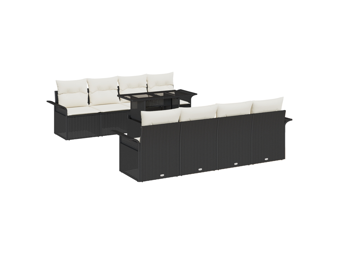 Conjunto 9 Conjunto De Sofá De Jardim Vidaxl Preto Vime Pe (251 X 179 X 85 Cm)