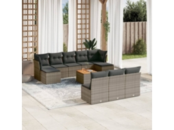 11 Pcs Conjunto Sofás De Jardim C/ Almofadões Vime Pe Cinza Dkd Home Decor