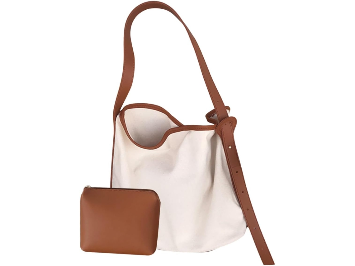 Conjunto De 2 Bolsas De Ombro Femininas Em Lona, Bolsa De Compras Tipo Balde Para Mulheres, Simples