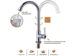 Faucet De Pia Curvo De Buraco Único, Fácil Instalação, Rotativo 360°, Ideal Para Rv, Barco E Exterior