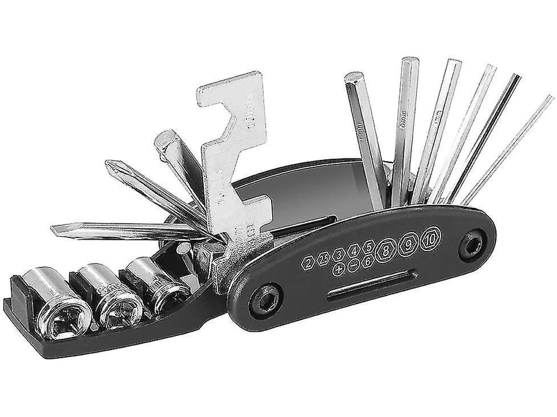 Kit de reparo de bicicletas multifuncional Rebe 16 em 1, ferramentas portáteis e dobráveis para bicicletas de estrada e montanha.