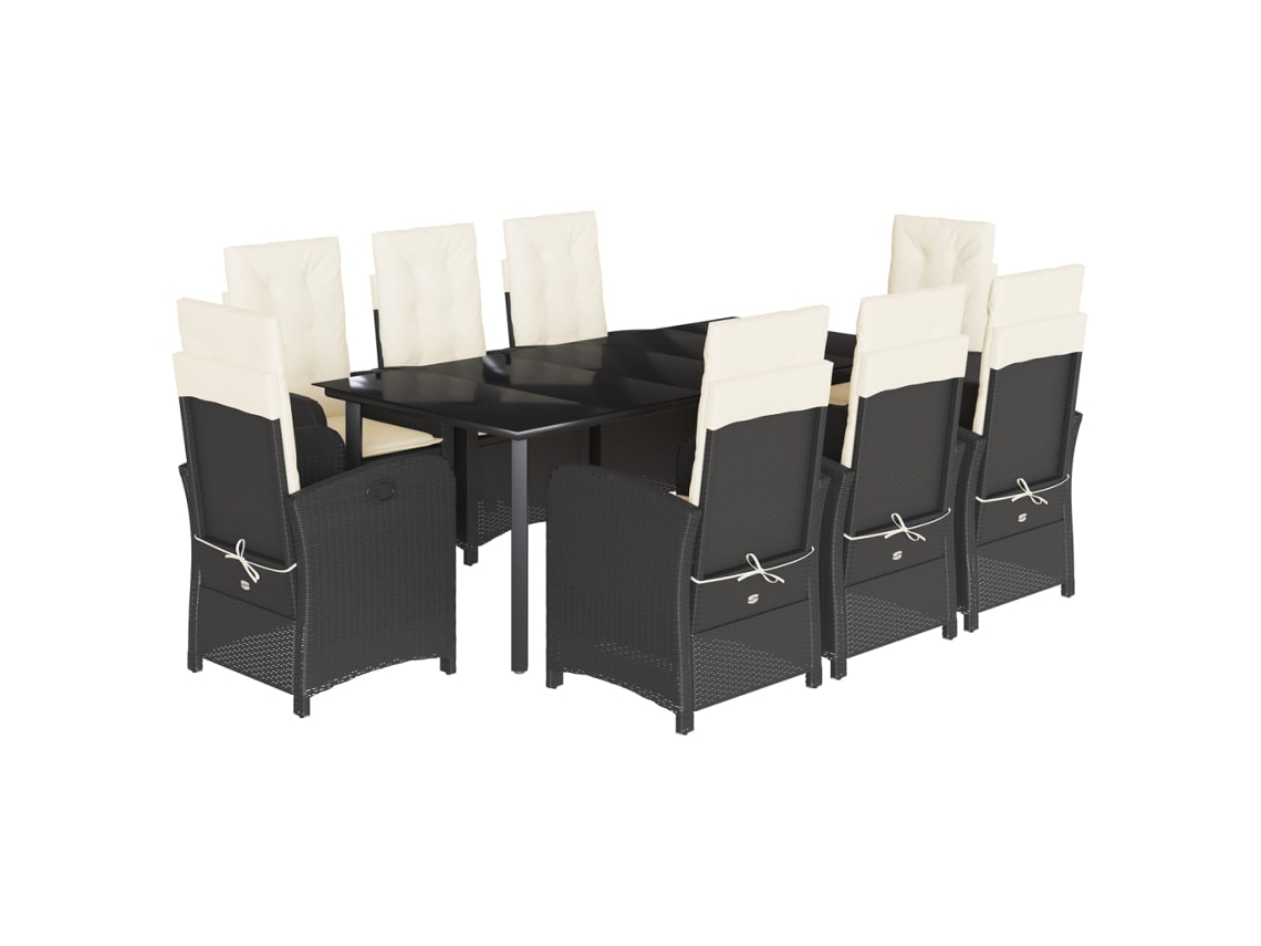 Maison Exclusive - 9 Pcs Conjunto De Jantar P/ Jardim C/ Almofadões Vime Pe Preto