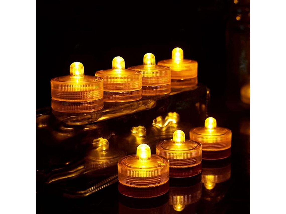 Mini Velas de Chá Led Redondas À Prova D'água, Amarelas, Submersíveis para Decoração Subaquática de Casa, Casamento, Festa, Vaso, Festival BRILVIBERA