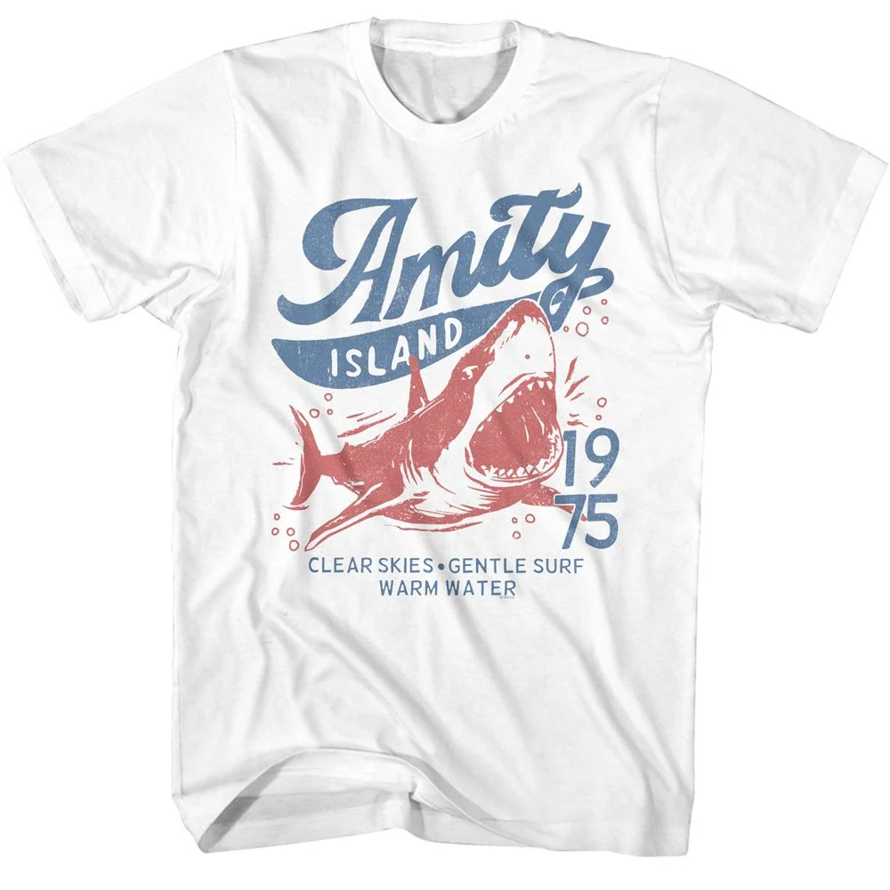 Rockinstone Jaws Movie Clear Skies 1975 White Adult T-shirt Size:xxxl