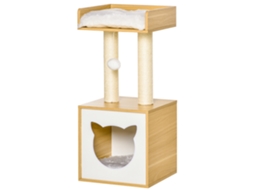 Árvore Gatos 2 Níveis Caverna Cama Sisal 35x35x81 Cm Branco