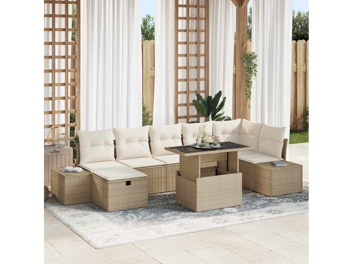 Vidaxl Conjunto De Sofá De Jardim 8 Unid. Bege Vime Pe