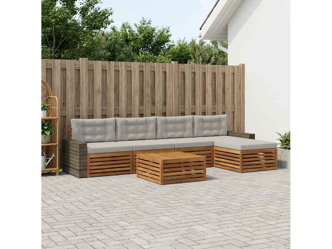 Vidaxl Conjunto De Sofás Para Exterior 6 Pcs Natural E Cinzento-claro