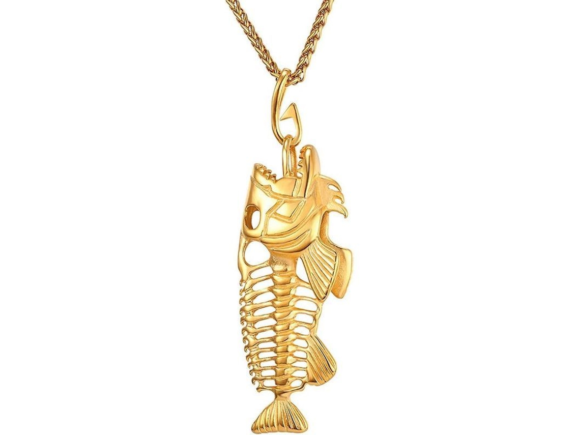 2026-colar De Tubarão/peixe/ Golfinho Joias Animais Colar Para Homens E Crianças Aço Inoxidável Ffh 06 Hueso De Pescado Oro
