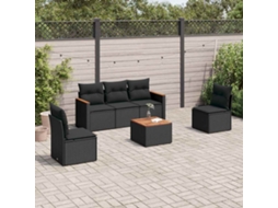 Vidaxl 6 Pcs Conjunto Sofás De Jardim C/ Almofadões Vime Pe Preto