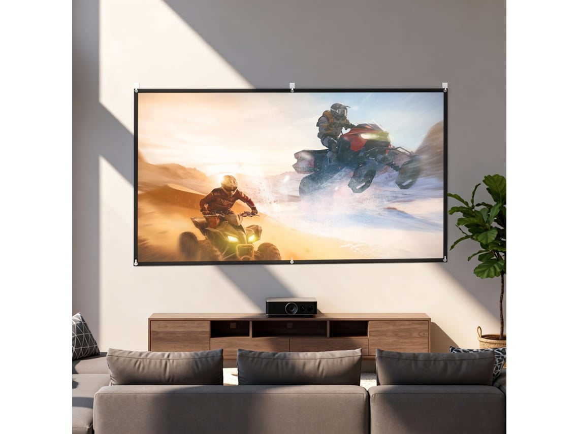Tela De Projeção Manual 100 Polegadas Formato 16:9 Hd 4k/8k Para Interior E Exterior Branco