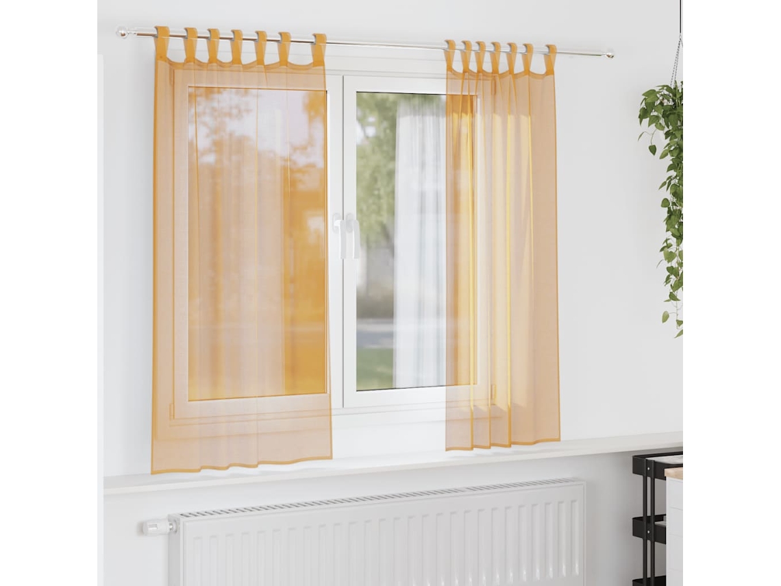 Vidaxl Cortinas De Voile Com Laços 2 Pcs Laranja 140x175 Cm