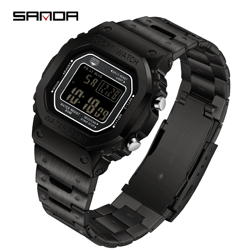 Relógio Masculino MDUG aço inoxidável resistente a choques com display de LED