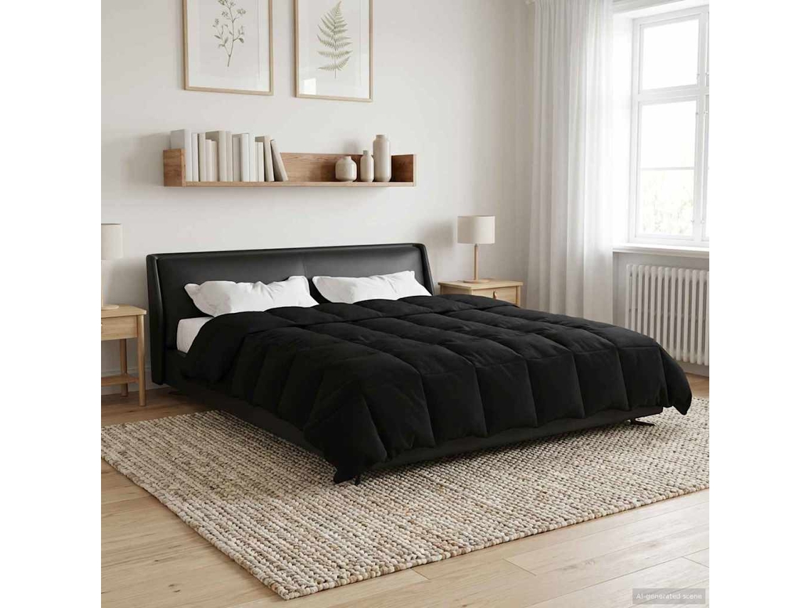 Vidaxl Edredom De Verão Simples 200 X 220 Cm Verão Preto Respirável