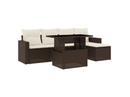 Conjunto de 6 sofás de jardim com almofadões Vime Pe Castanho MAISON EXCLUSIVE (80x200 cm)