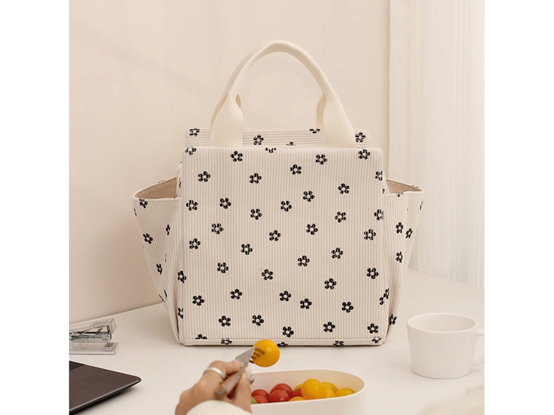 Bolsa Térmica Espaçosa Em Veludo Cotelê Para Preparar Refeições, Mantém Os Alimentos Ou Frios Levar Ao