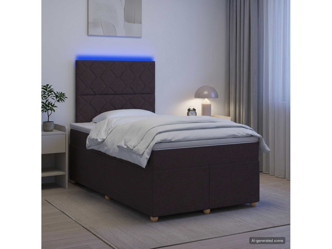 Vidaxl Cama Box Spring Com Colchão Marrom Escuro 120 X 200 Cm Tecido