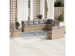 Vidaxl 10 Pcs Conjunto De Sofás P/ Jardim Com Almofadões Vime Pe Bege