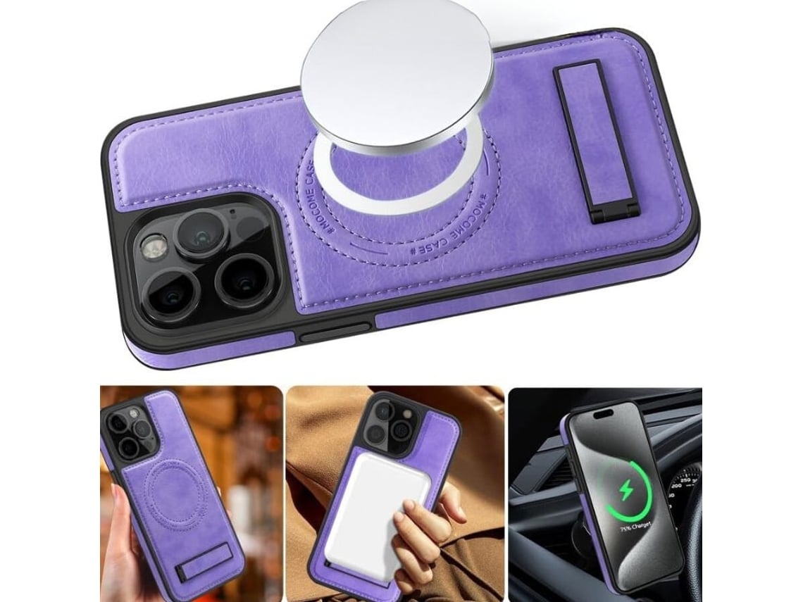 Capa Magsafe para iPhone 14 pro max VEANXIN Pele Roxo