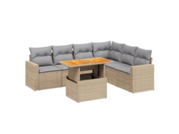 Conjunto de 7 sofás para jardim com almofadões Vime Pe Bege MAISON EXCLUSIVE (7 peças)