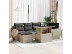 Vidaxl 7 Pcs Conj. Sofás Jardim Com Almofadões Vime Pe Cinzento-claro